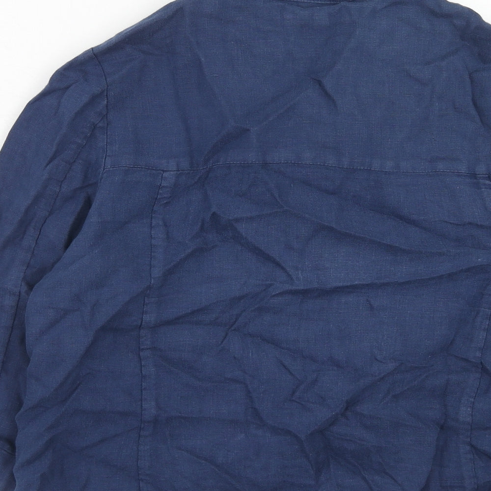 Seasalt Womens Blue Linen Basic Button-Up Size 14 Collared