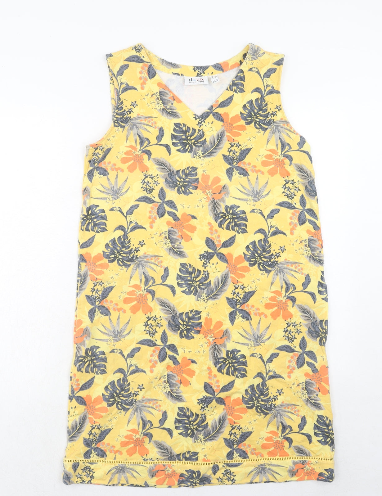 D&Co. Womens Yellow Floral Cotton A-Line Size M V-Neck Pullover