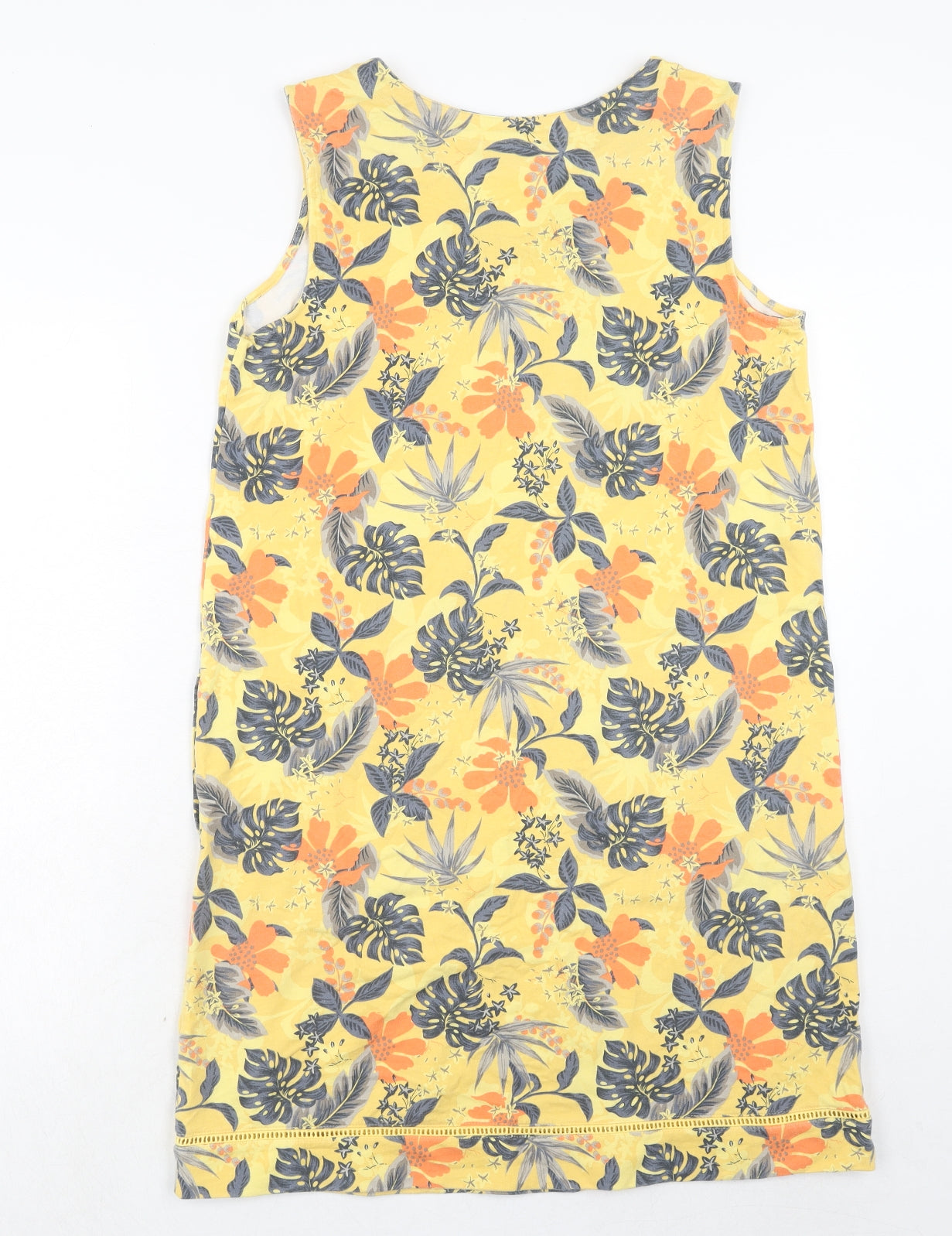 D&Co. Womens Yellow Floral Cotton A-Line Size M V-Neck Pullover
