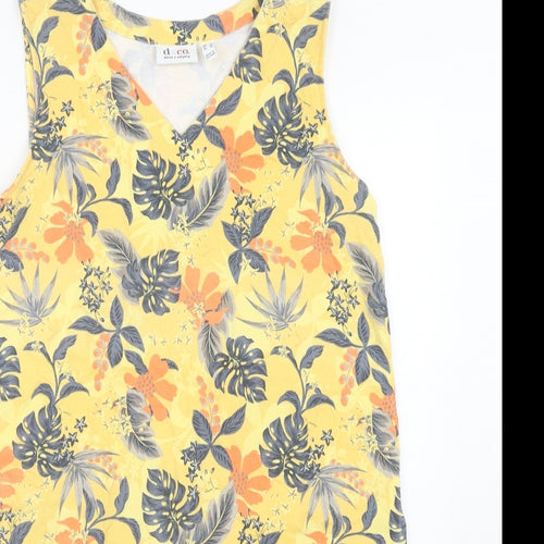 D&Co. Womens Yellow Floral Cotton A-Line Size M V-Neck Pullover