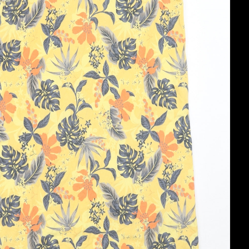 D&Co. Womens Yellow Floral Cotton A-Line Size M V-Neck Pullover
