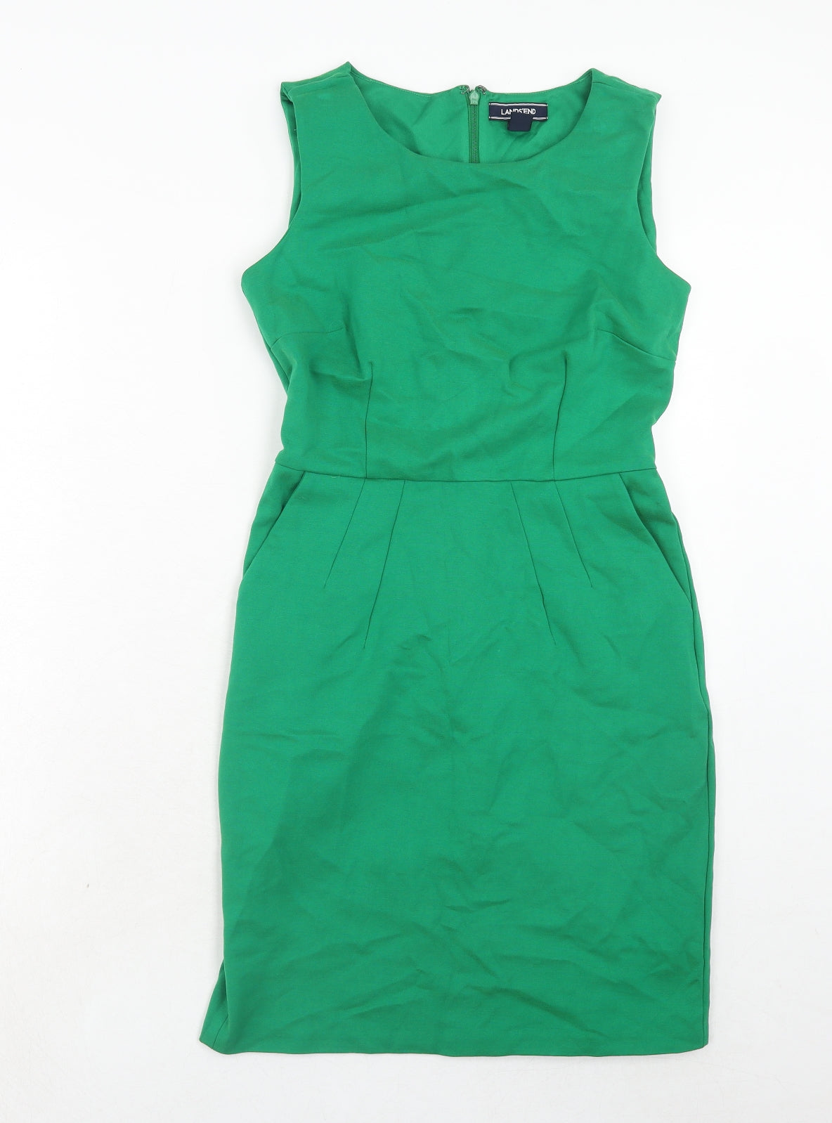 Marks and Spencer Womens Green Viscose A-Line Size 8 Round Neck Zip