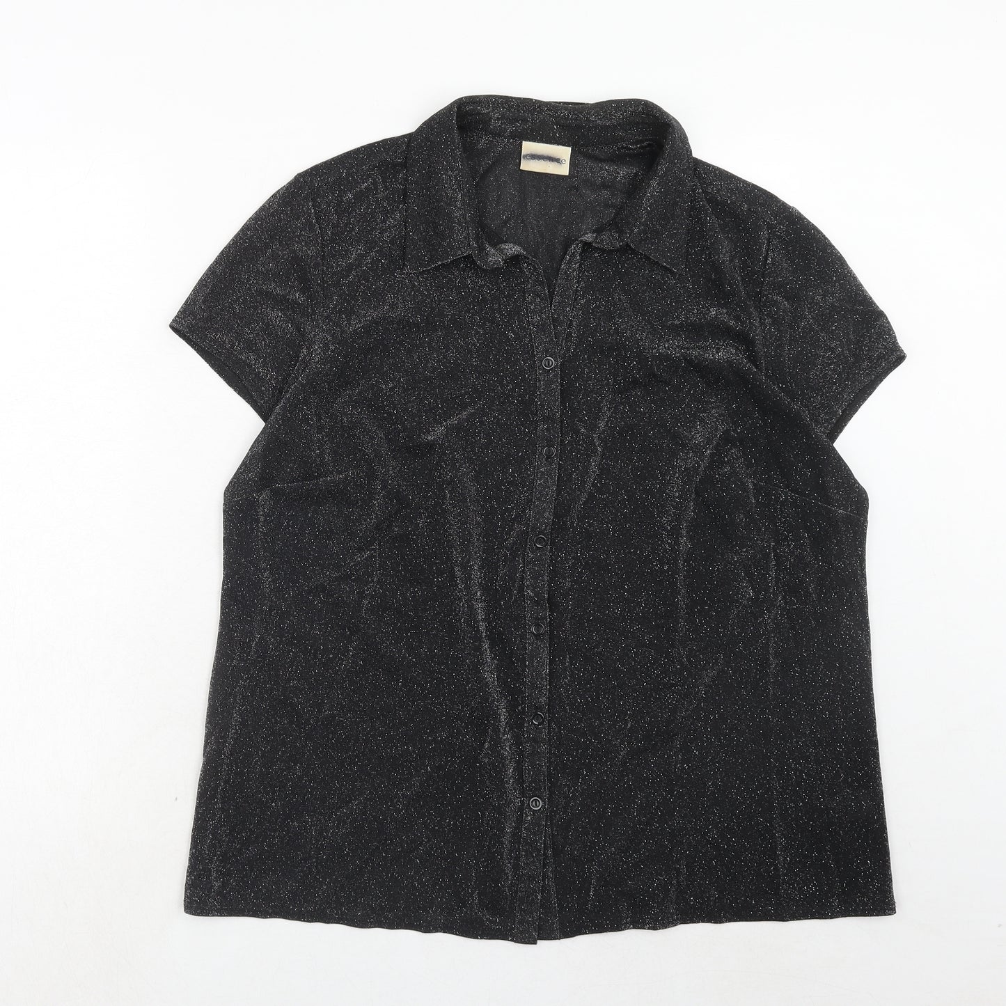 essence Womens Black Geometric Nylon Basic Button-Up Size 22 Collared