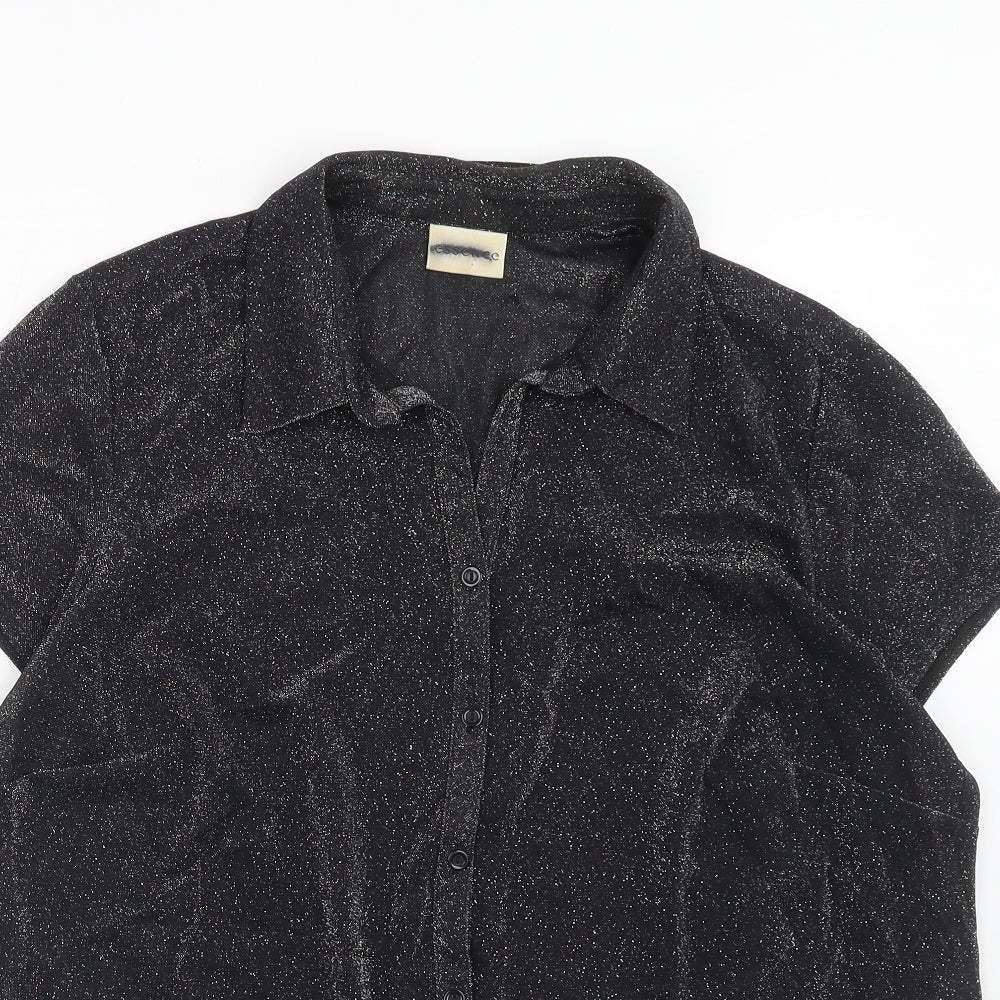 essence Womens Black Geometric Nylon Basic Button-Up Size 22 Collared