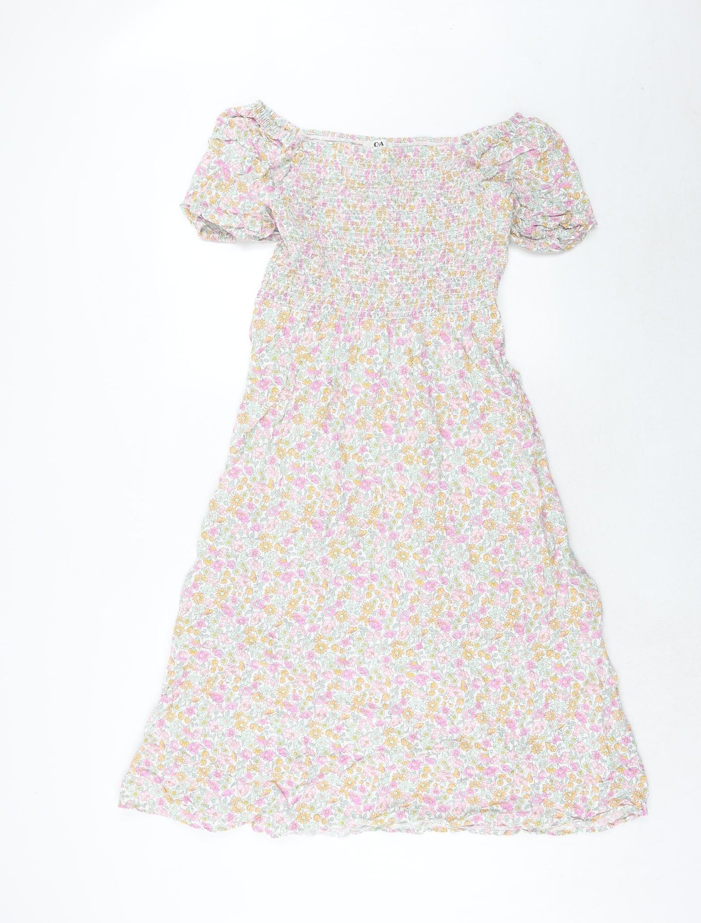 C&A Womens Pink Floral Viscose Fit & Flare Size 14 Off the Shoulder Pullover