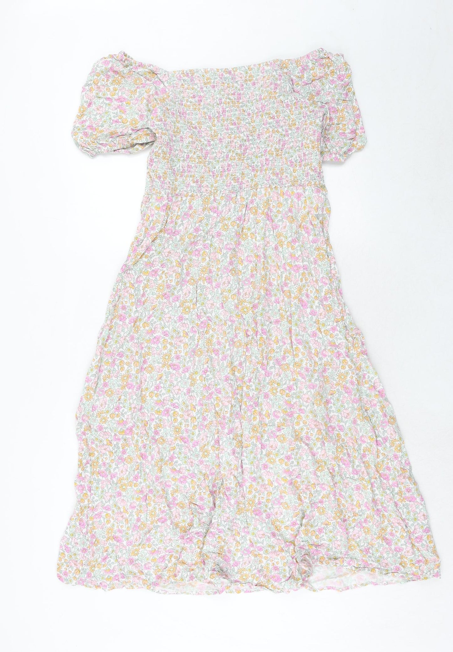 C&A Womens Pink Floral Viscose Fit & Flare Size 14 Off the Shoulder Pullover