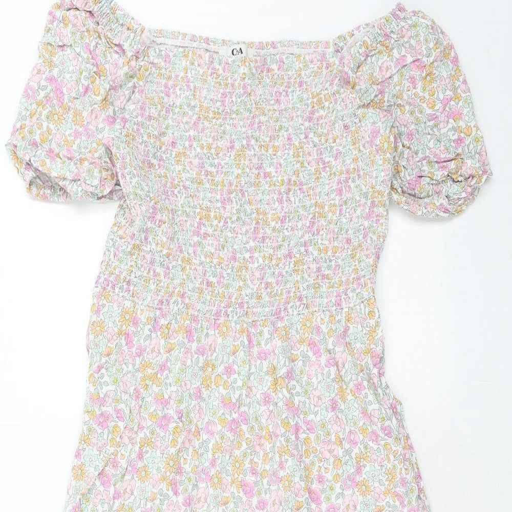 C&A Womens Pink Floral Viscose Fit & Flare Size 14 Off the Shoulder Pullover