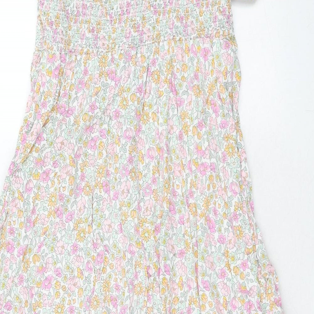 C&A Womens Pink Floral Viscose Fit & Flare Size 14 Off the Shoulder Pullover