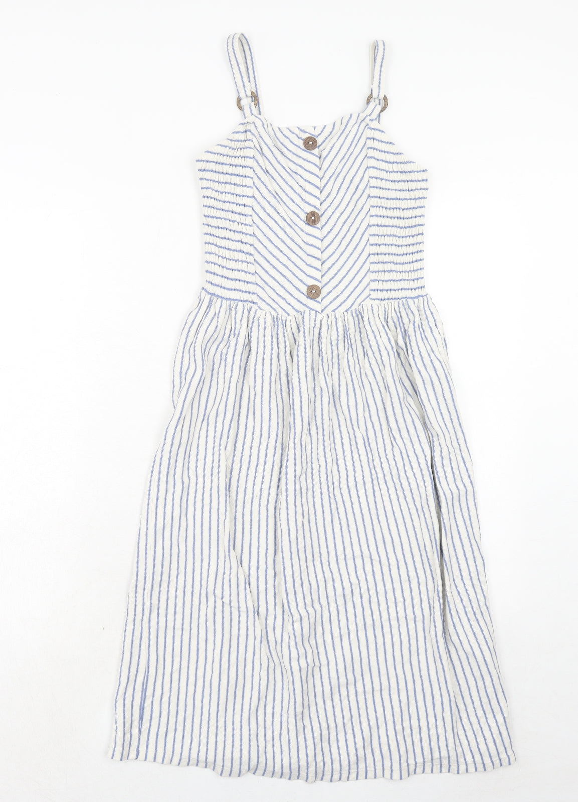 NEXT Girls Blue Striped Cotton Tank Dress Size 12 Years Square Neck Pullover