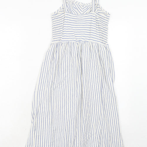 NEXT Girls Blue Striped Cotton Tank Dress Size 12 Years Square Neck Pullover
