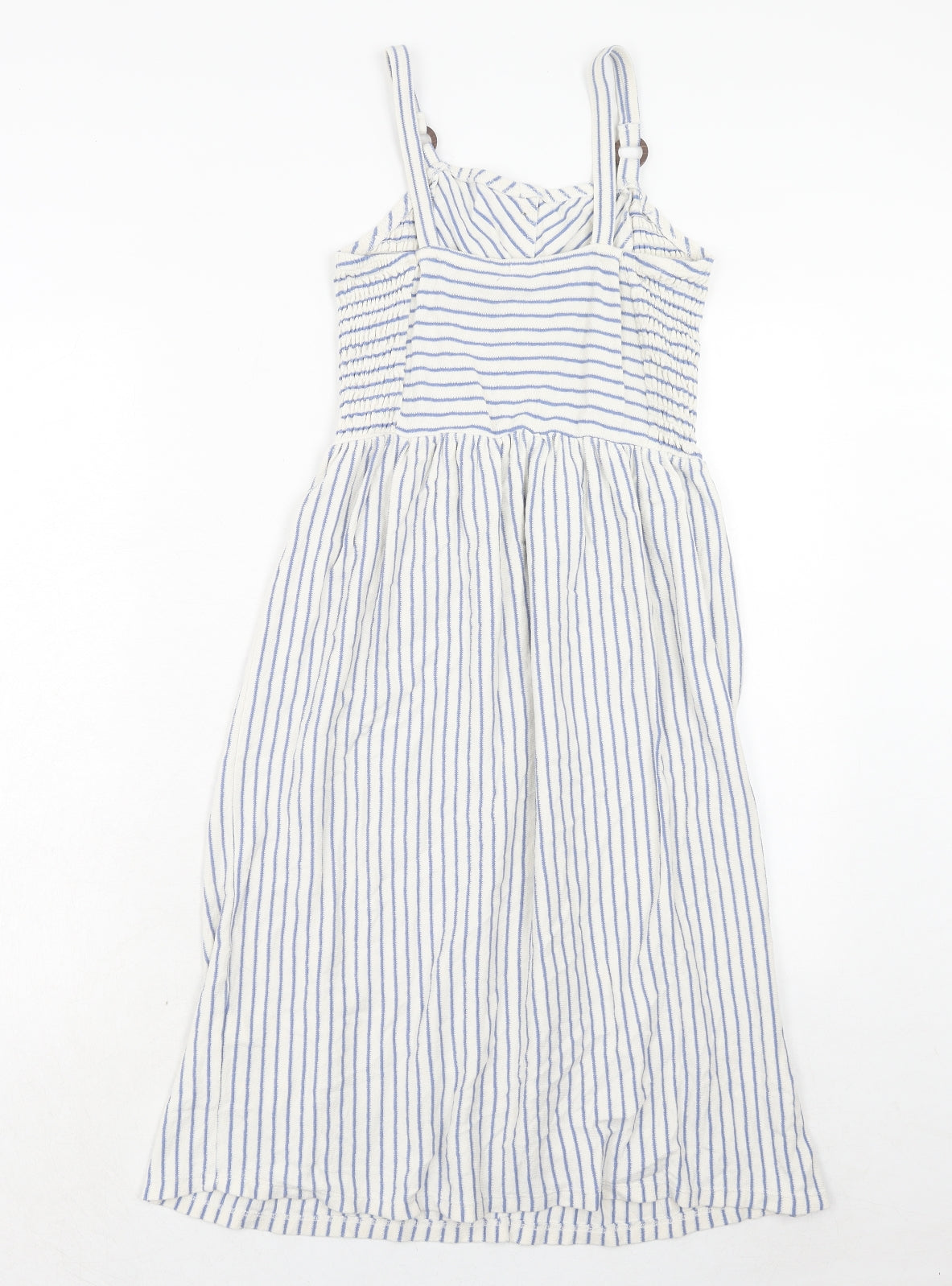 NEXT Girls Blue Striped Cotton Tank Dress Size 12 Years Square Neck Pullover