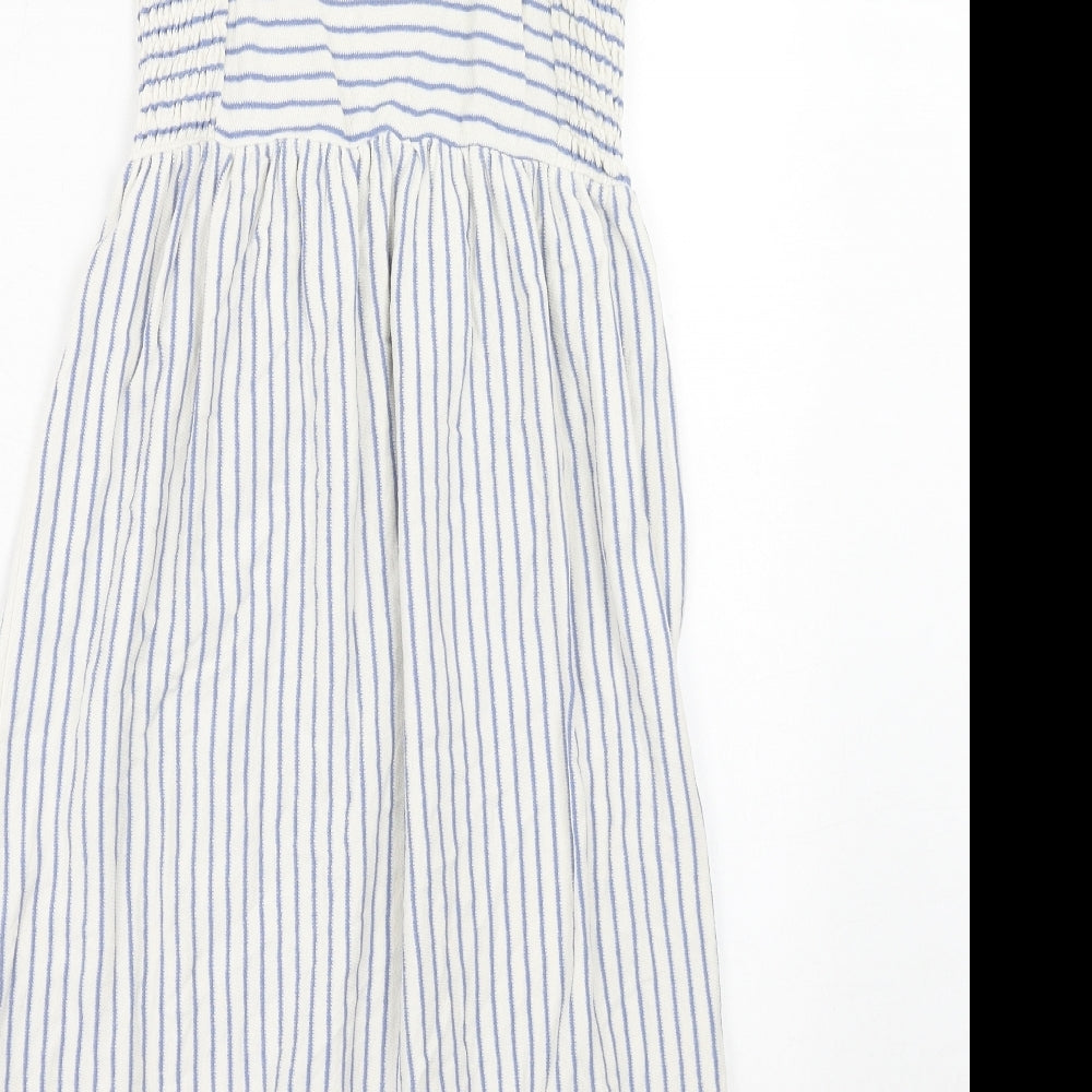 NEXT Girls Blue Striped Cotton Tank Dress Size 12 Years Square Neck Pullover