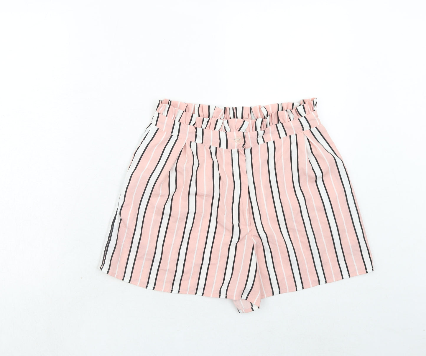Boohoo Womens Pink Striped Polyester Basic Shorts Size 12 Regular Zip