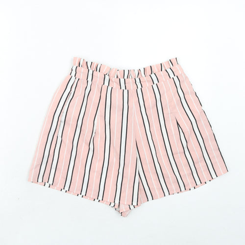 Boohoo Womens Pink Striped Polyester Basic Shorts Size 12 Regular Zip