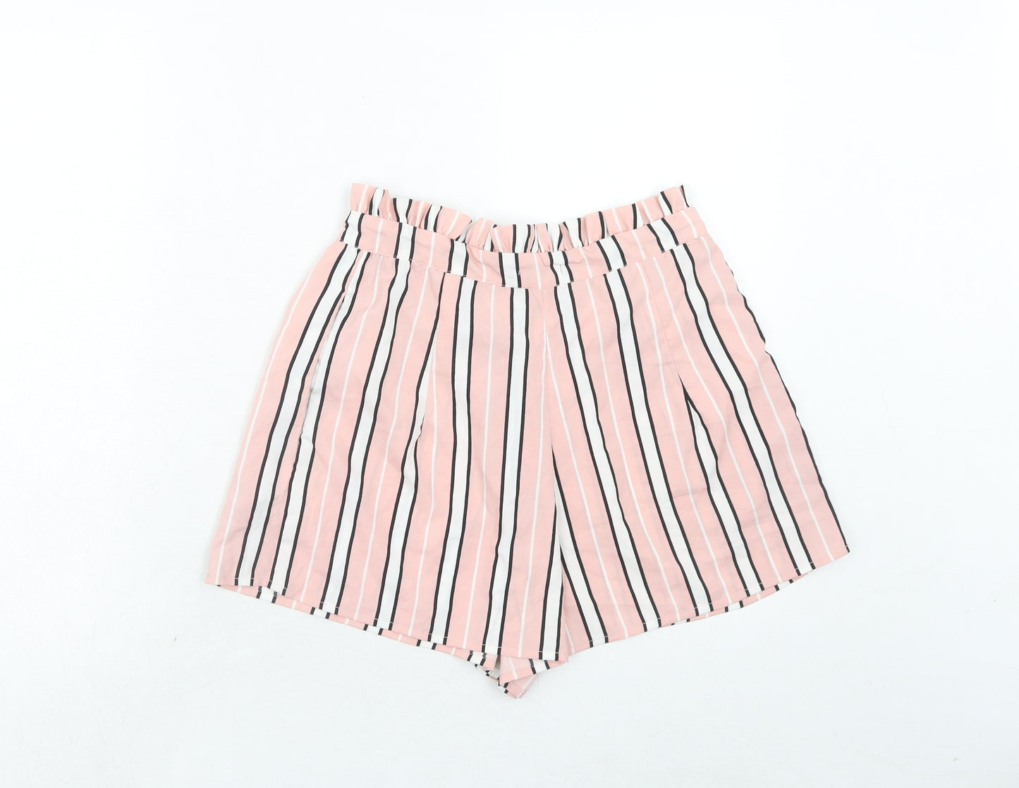 Boohoo Womens Pink Striped Polyester Basic Shorts Size 12 Regular Zip