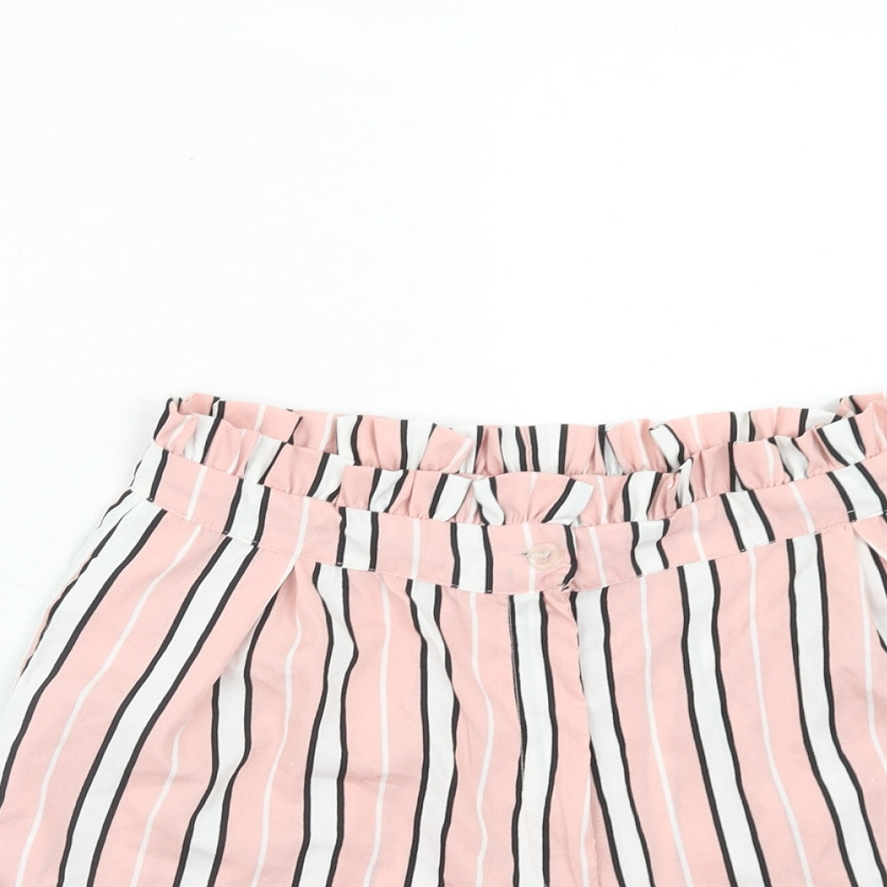 Boohoo Womens Pink Striped Polyester Basic Shorts Size 12 Regular Zip