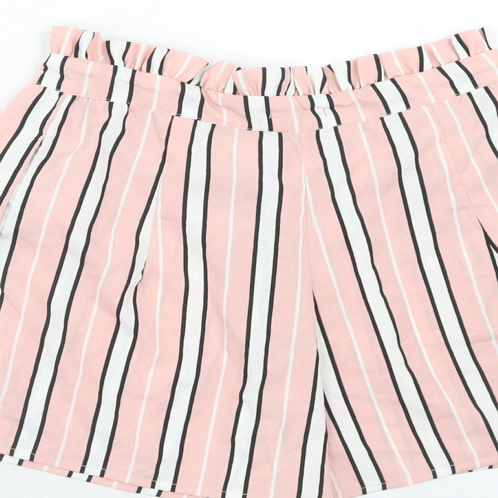 Boohoo Womens Pink Striped Polyester Basic Shorts Size 12 Regular Zip