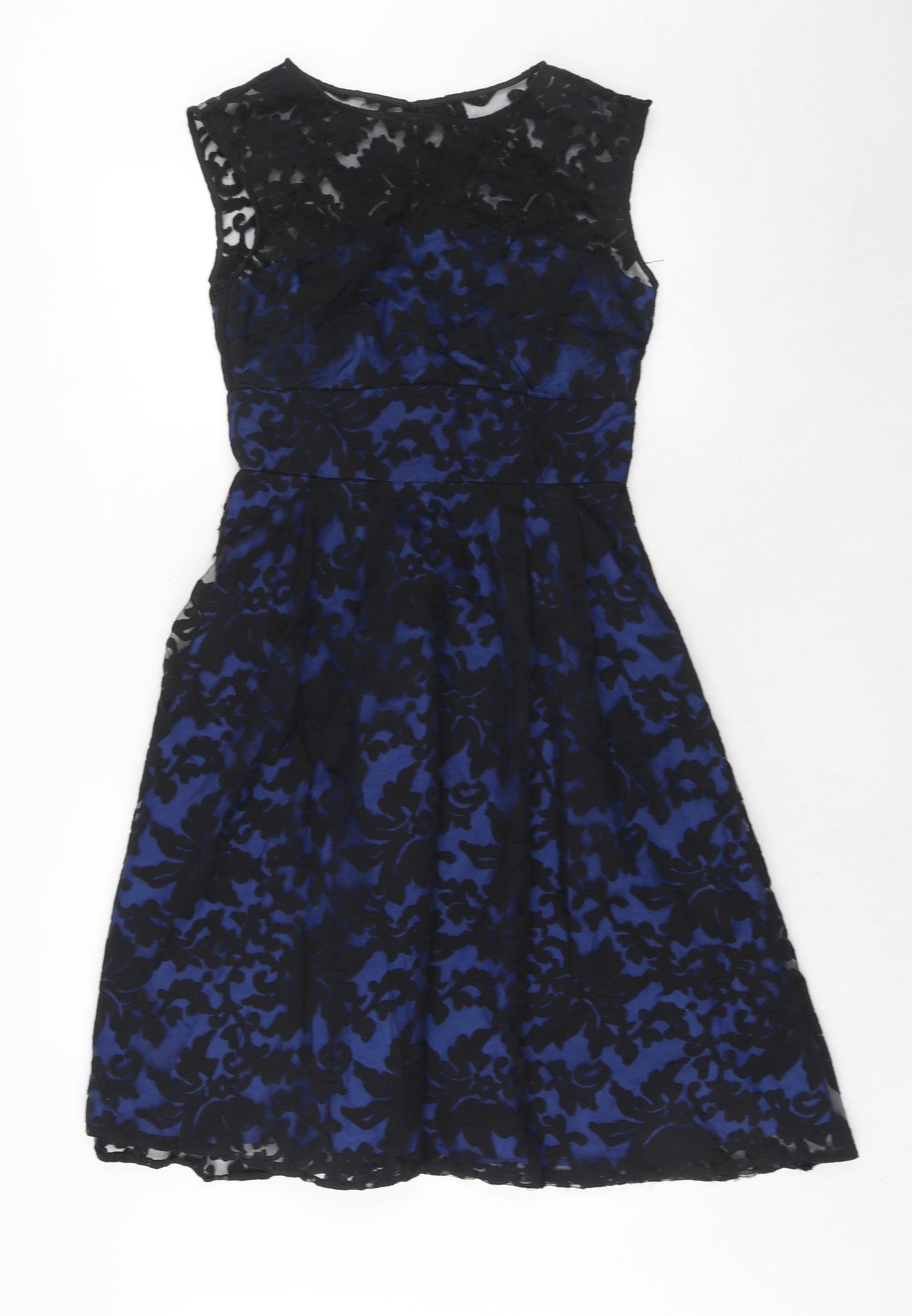 Phase Eight Womens Blue Floral Polyamide Trapeze & Swing Size 10 Round Neck Zip