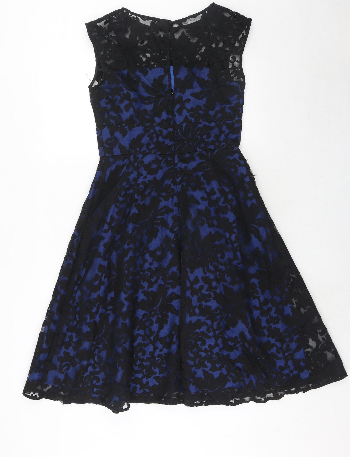 Phase Eight Womens Blue Floral Polyamide Trapeze & Swing Size 10 Round Neck Zip