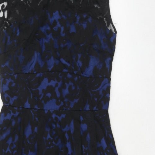Phase Eight Womens Blue Floral Polyamide Trapeze & Swing Size 10 Round Neck Zip