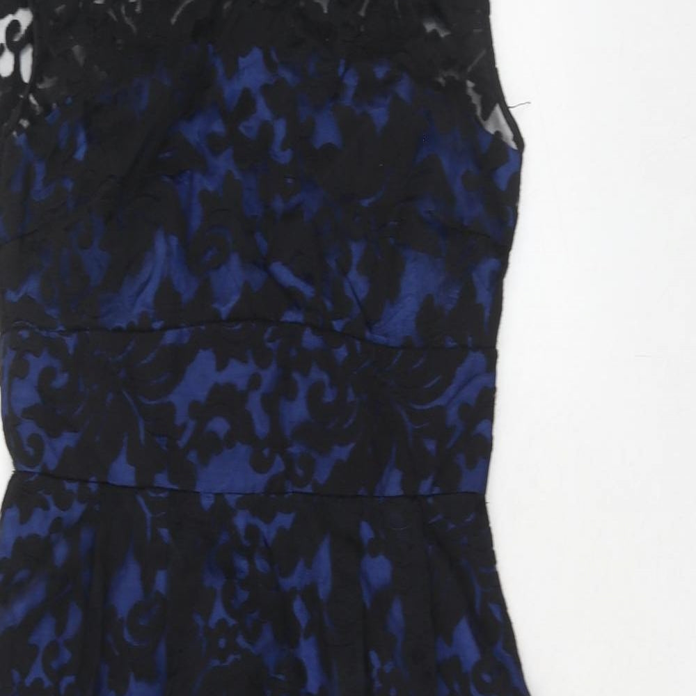 Phase Eight Womens Blue Floral Polyamide Trapeze & Swing Size 10 Round Neck Zip