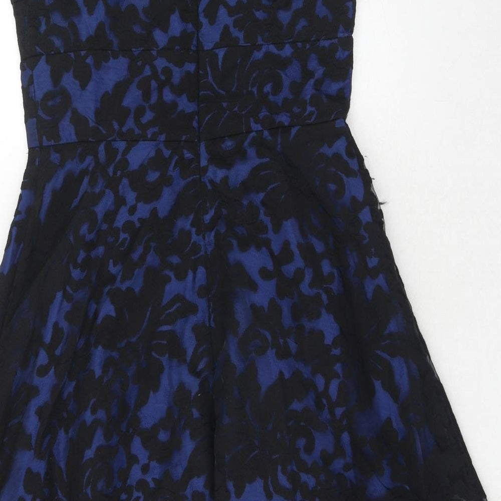 Phase Eight Womens Blue Floral Polyamide Trapeze & Swing Size 10 Round Neck Zip