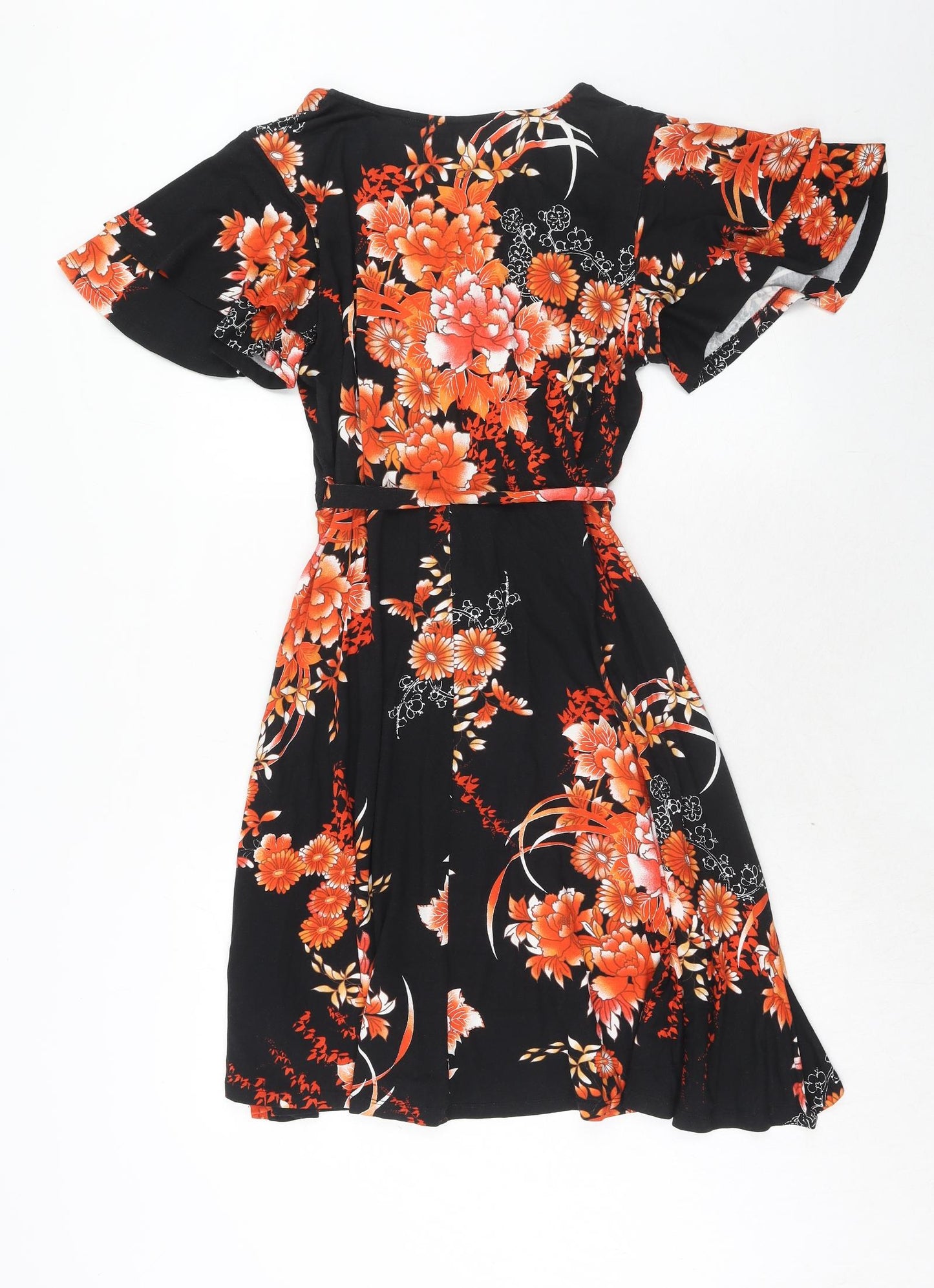 Dorothy Perkins Womens Orange Floral Viscose Fit & Flare Size 14 V-Neck Pullover