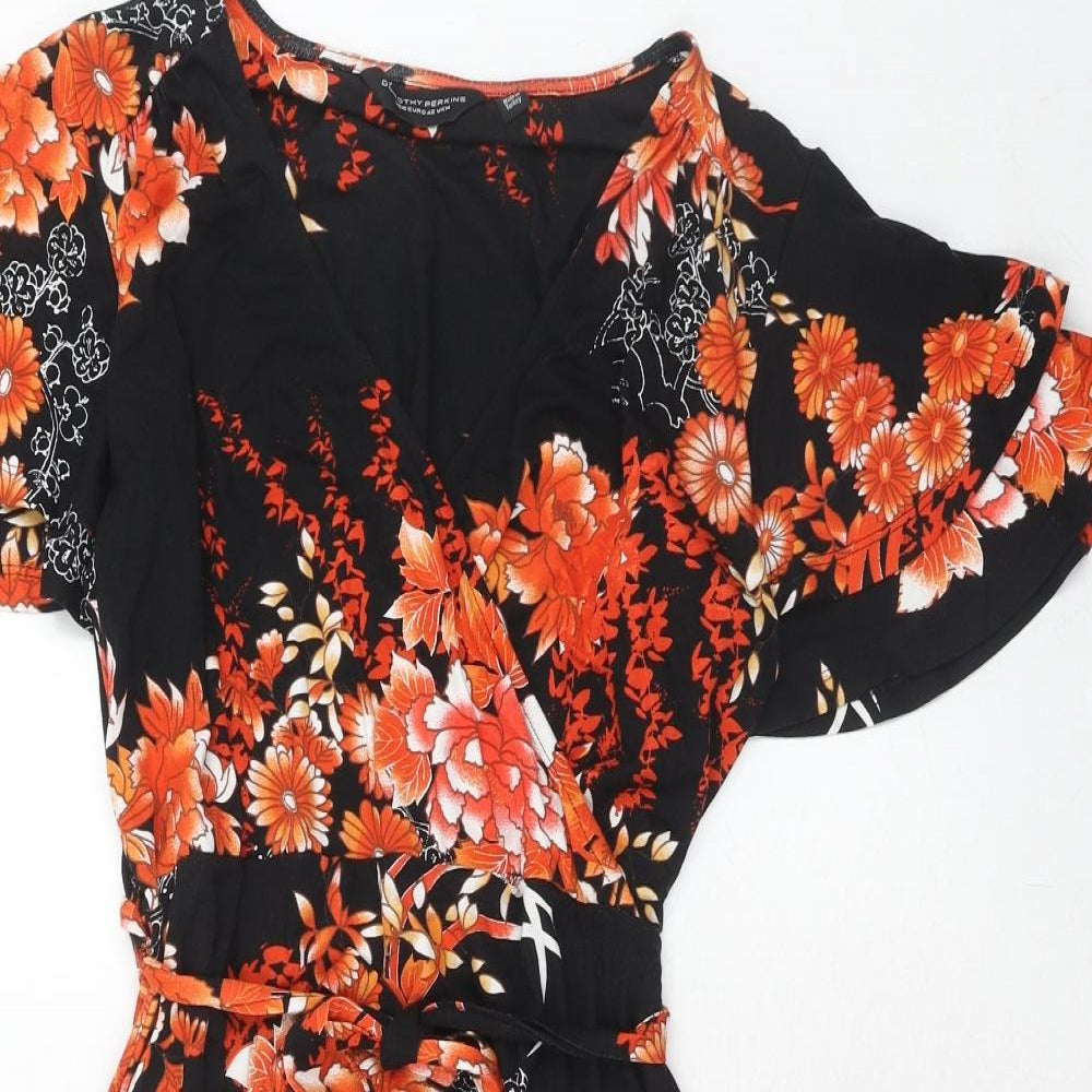 Dorothy Perkins Womens Orange Floral Viscose Fit & Flare Size 14 V-Neck Pullover
