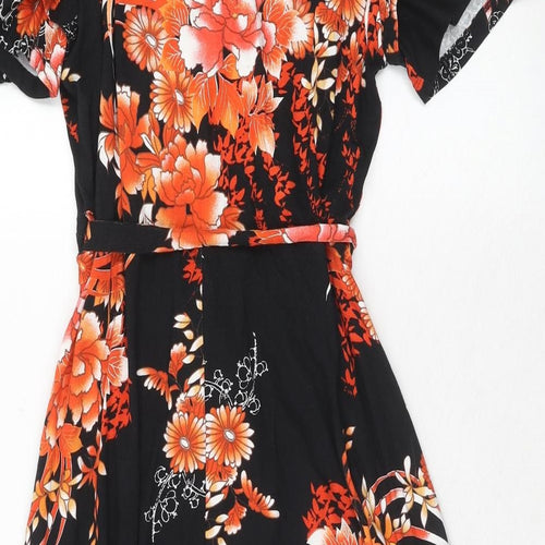 Dorothy Perkins Womens Orange Floral Viscose Fit & Flare Size 14 V-Neck Pullover
