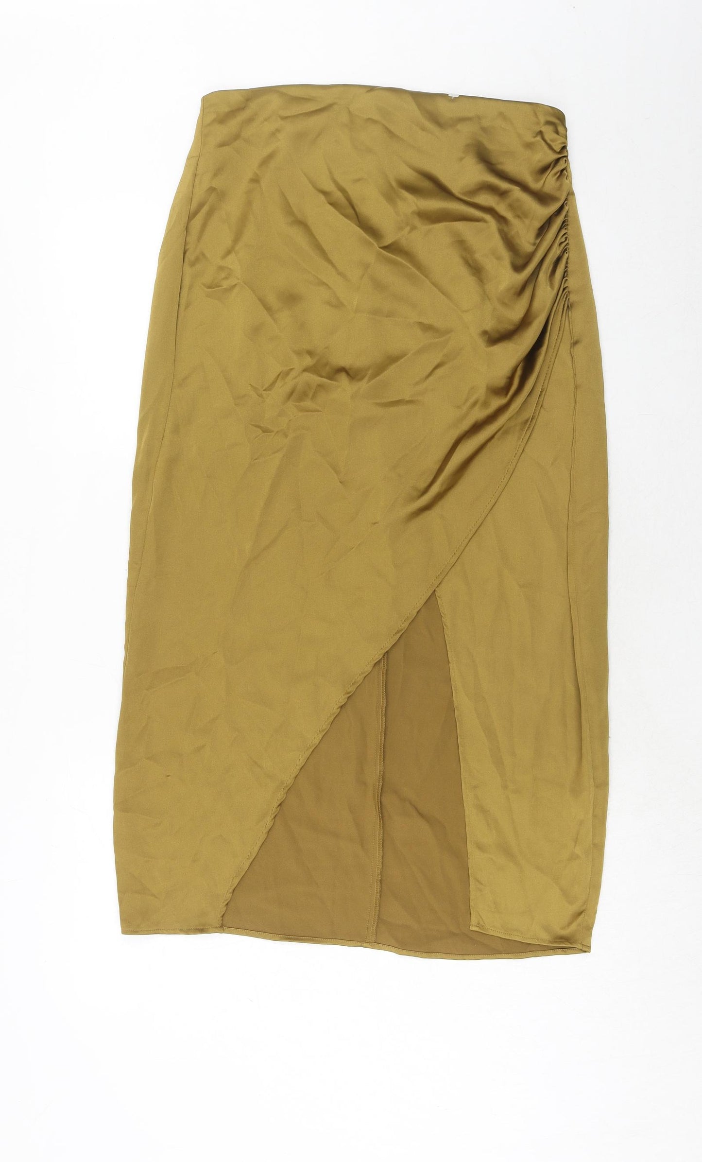 Zara Womens Gold Polyester A-Line Skirt Size L Zip