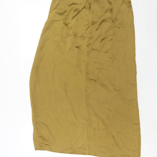Zara Womens Gold Polyester A-Line Skirt Size L Zip
