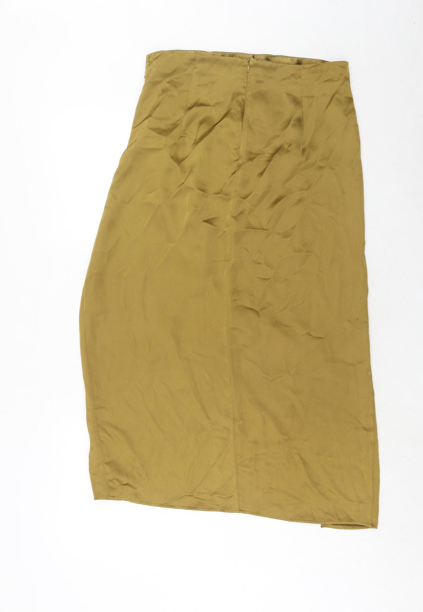 Zara Womens Gold Polyester A-Line Skirt Size L Zip