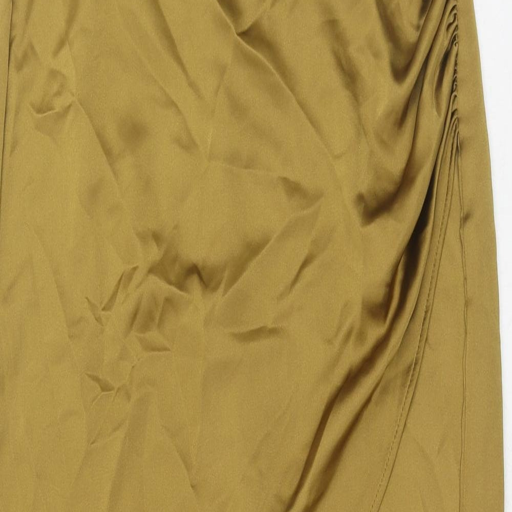Zara Womens Gold Polyester A-Line Skirt Size L Zip