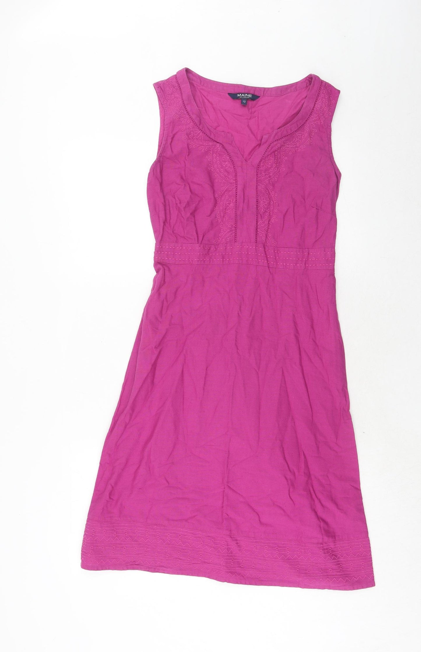 Debenhams Womens Purple Linen A-Line Size 12 V-Neck Pullover