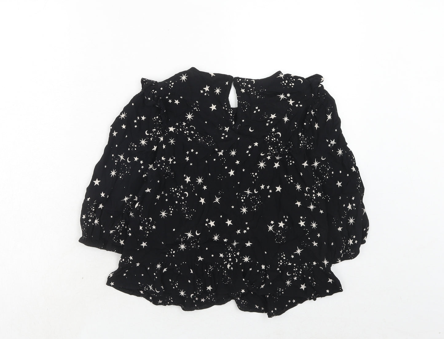 New Look Womens Black Geometric Viscose Basic Blouse Size 8 Round Neck - Stars Print