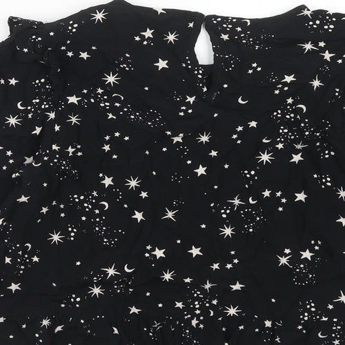 New Look Womens Black Geometric Viscose Basic Blouse Size 8 Round Neck - Stars Print