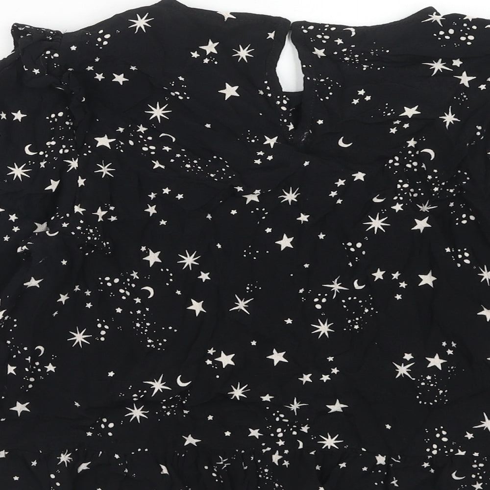 New Look Womens Black Geometric Viscose Basic Blouse Size 8 Round Neck - Stars Print