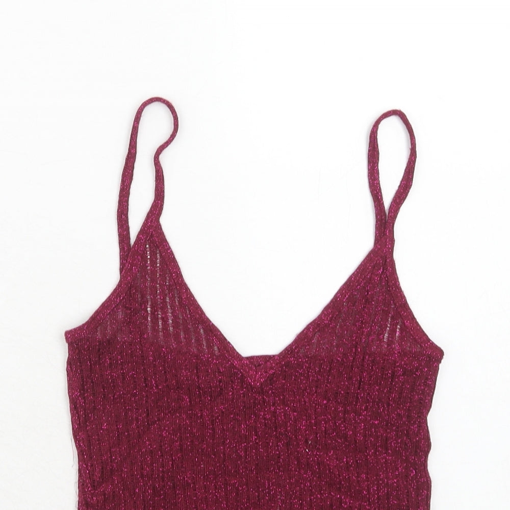 Topshop Womens Pink Viscose Basic Tank Size 8 V-Neck