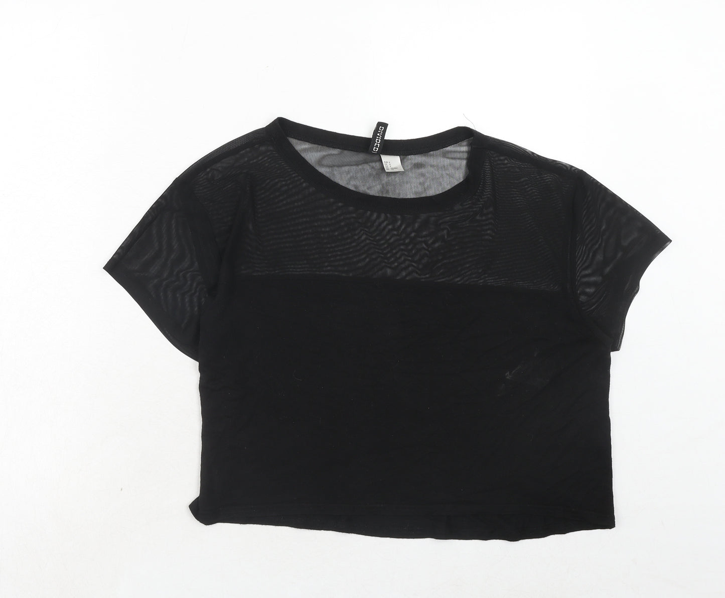 H&M Womens Black Viscose Cropped T-Shirt Size S Round Neck