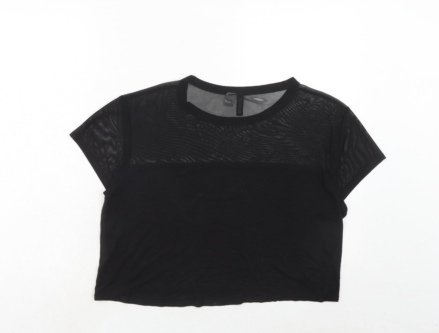 H&M Womens Black Viscose Cropped T-Shirt Size S Round Neck