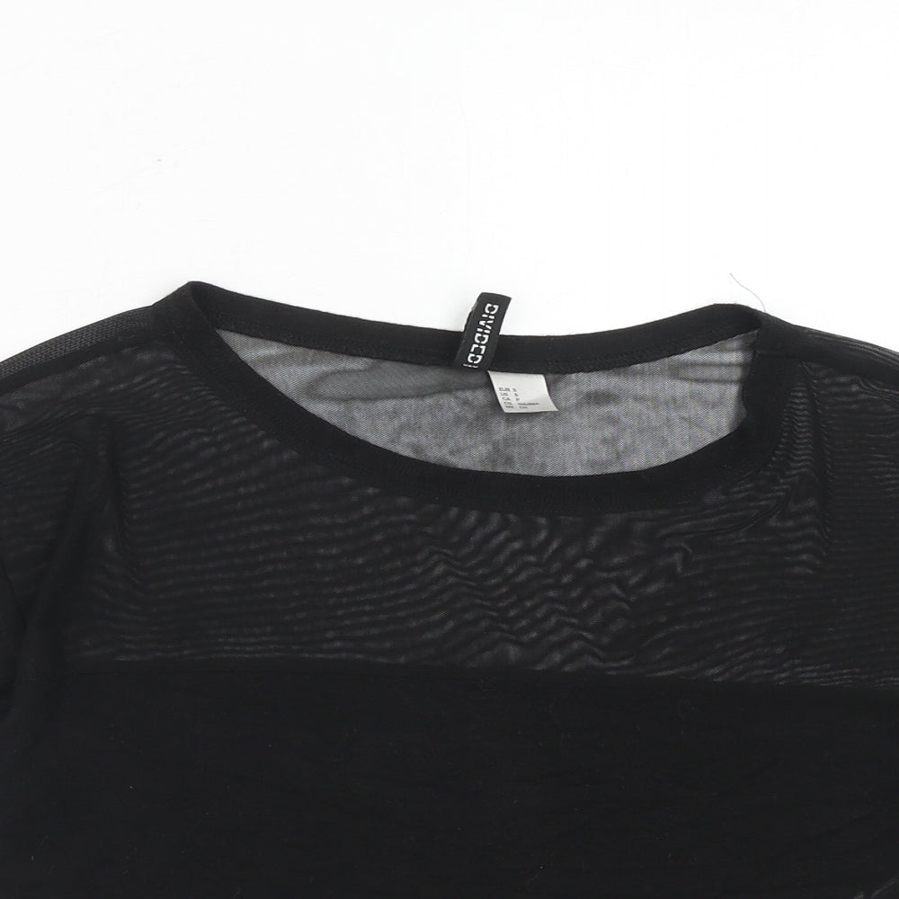 H&M Womens Black Viscose Cropped T-Shirt Size S Round Neck