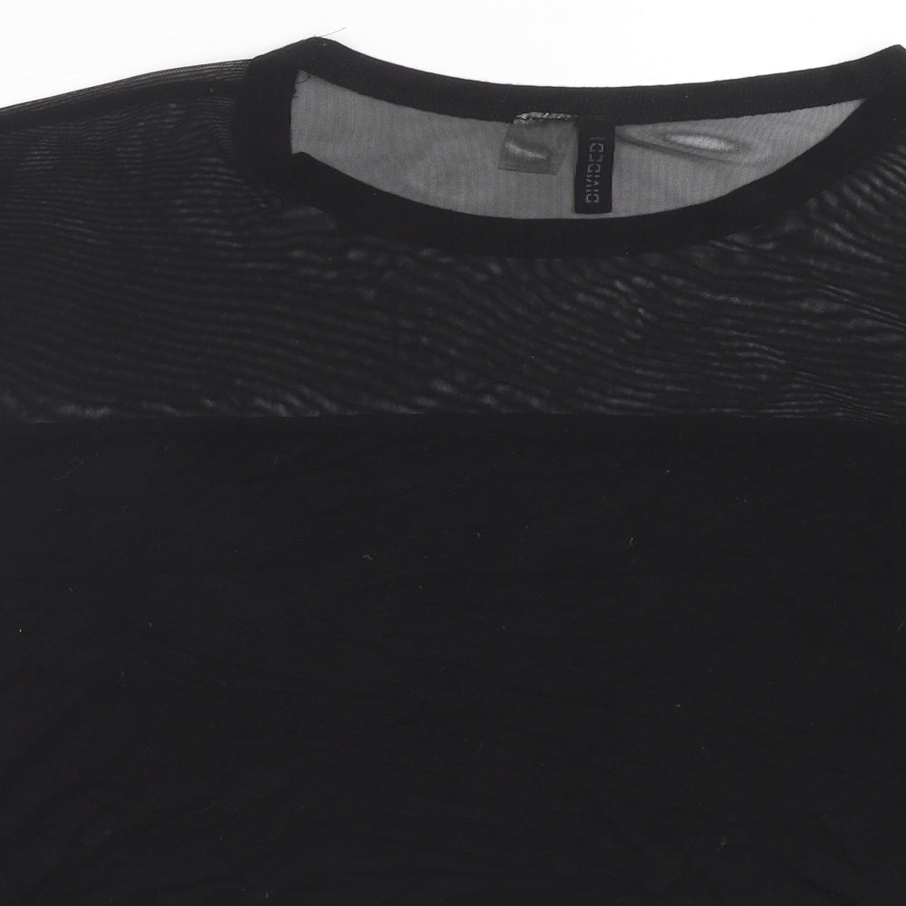 H&M Womens Black Viscose Cropped T-Shirt Size S Round Neck
