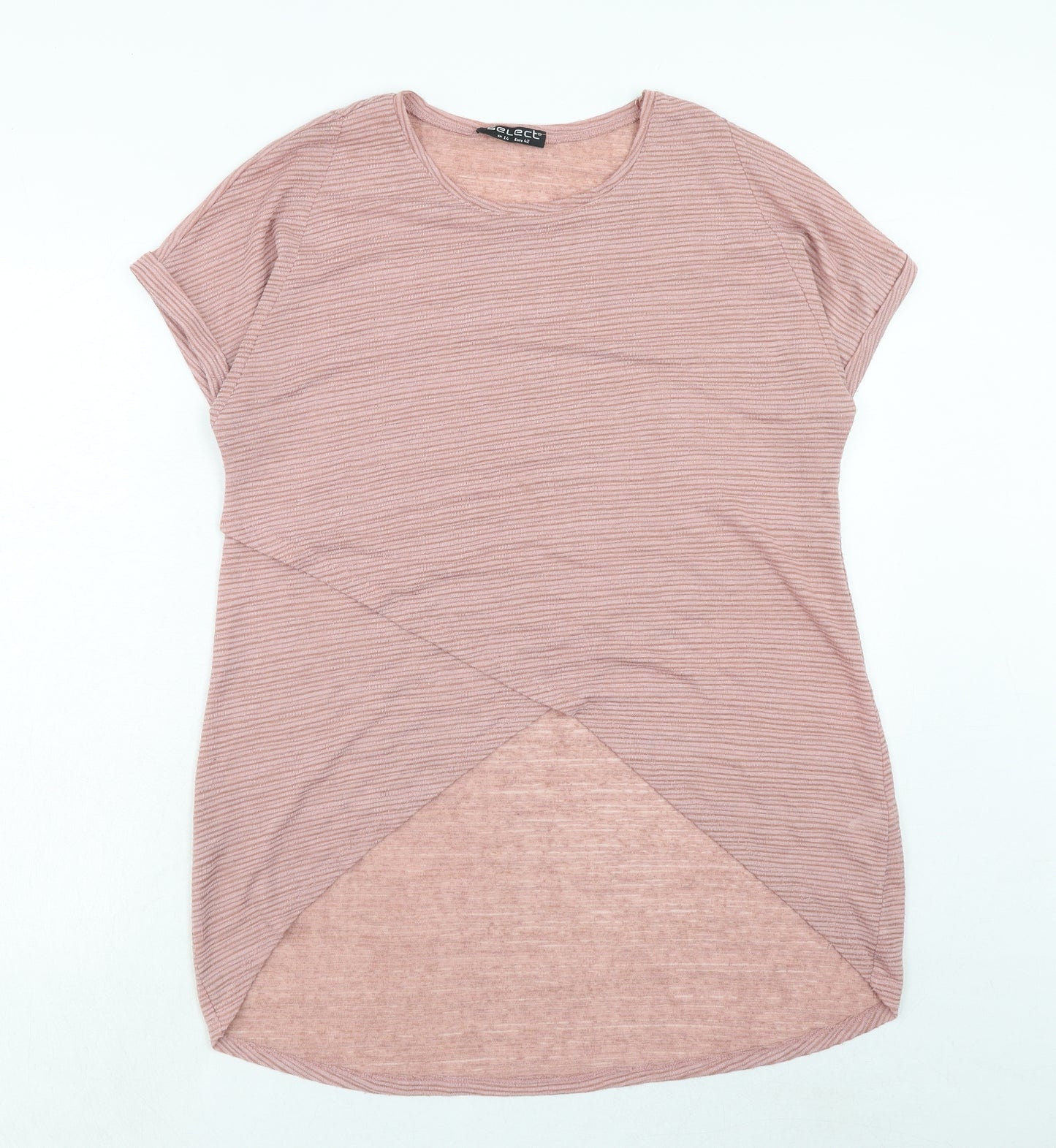 Select Womens Pink Polyester Basic T-Shirt Size 14 Round Neck - Textured