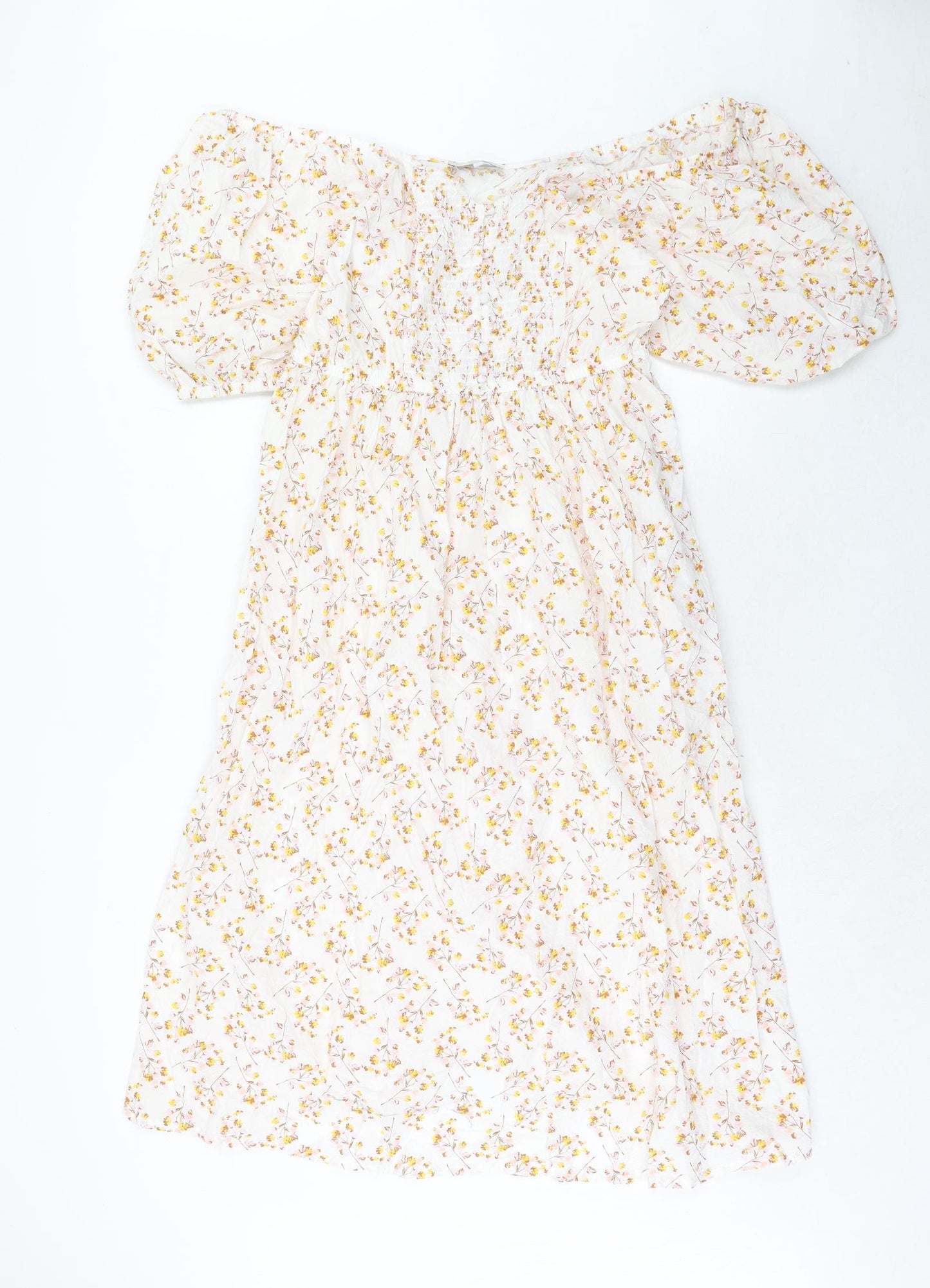 NEXT Womens White Floral Cotton A-Line Size 16 Off the Shoulder Pullover