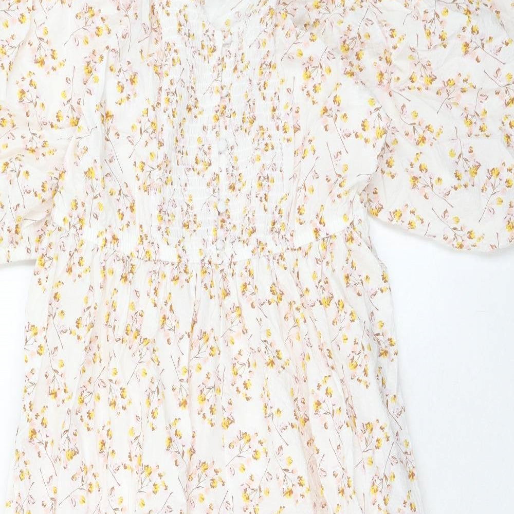 NEXT Womens White Floral Cotton A-Line Size 16 Off the Shoulder Pullover