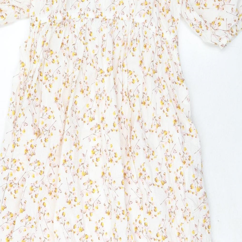 NEXT Womens White Floral Cotton A-Line Size 16 Off the Shoulder Pullover