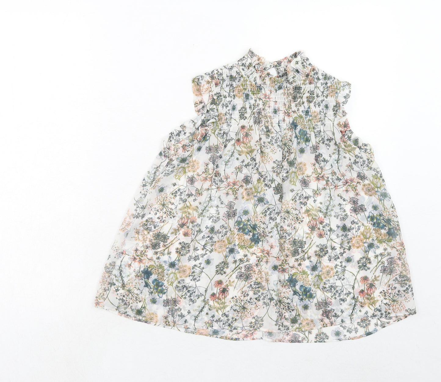 NEXT Girls Multicoloured Floral Polyester Basic Blouse Size 8 Years Mock Neck Button