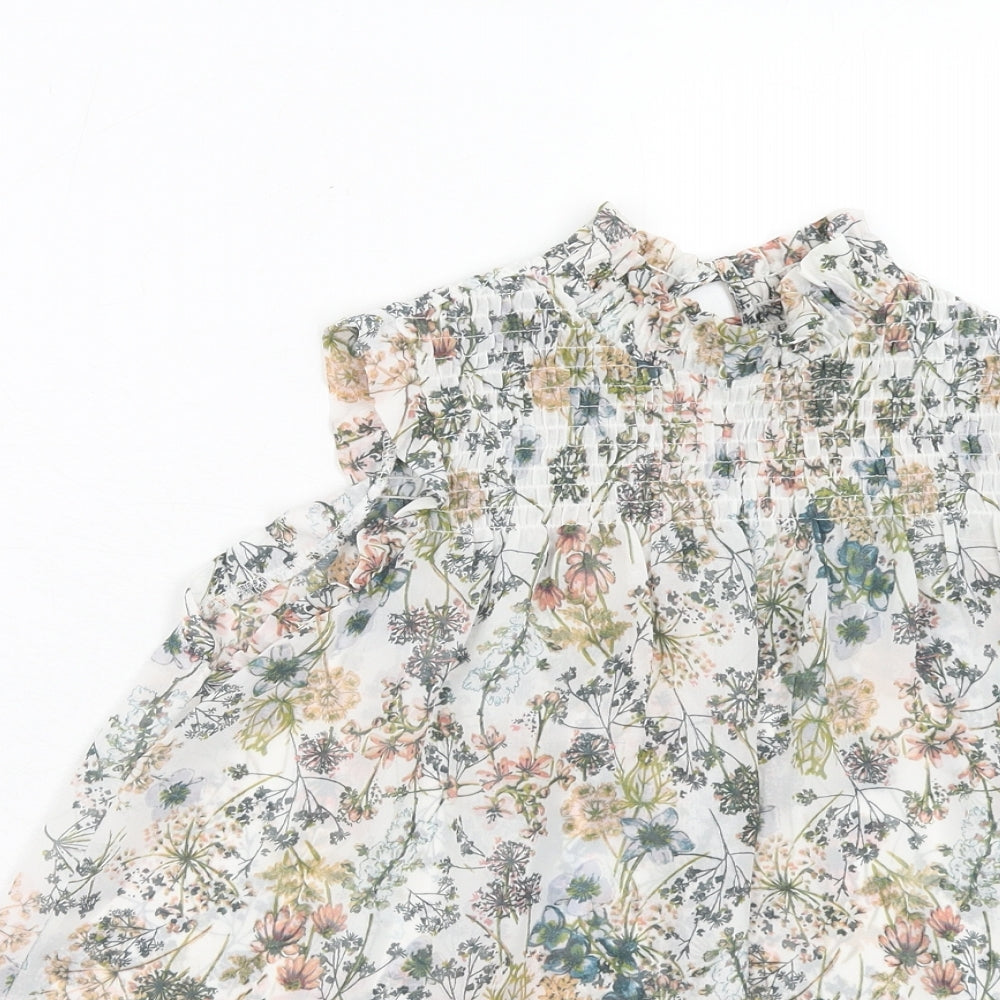 NEXT Girls Multicoloured Floral Polyester Basic Blouse Size 8 Years Mock Neck Button