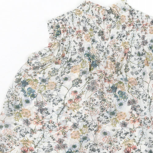 NEXT Girls Multicoloured Floral Polyester Basic Blouse Size 8 Years Mock Neck Button