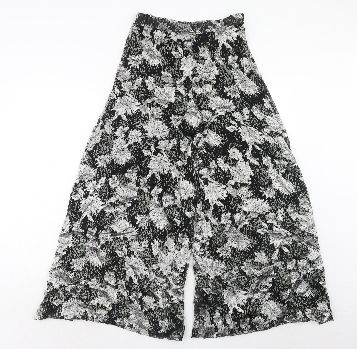 Topshop Womens Grey Floral Silk Trousers Size 8 Regular Zip
